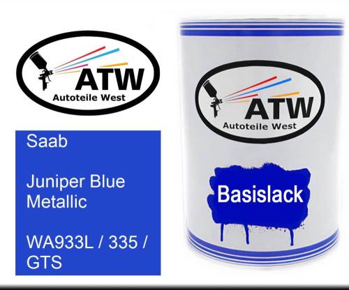 Saab, Juniper Blue Metallic, WA933L / 335 / GTS: 500ml Lackdose, von ATW Autoteile West.